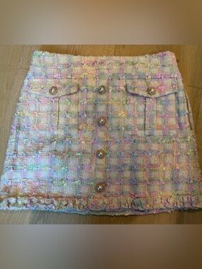 LoveShackFancy Pastel Tweed Mini Skirt in Pink Multi Size 4 💗